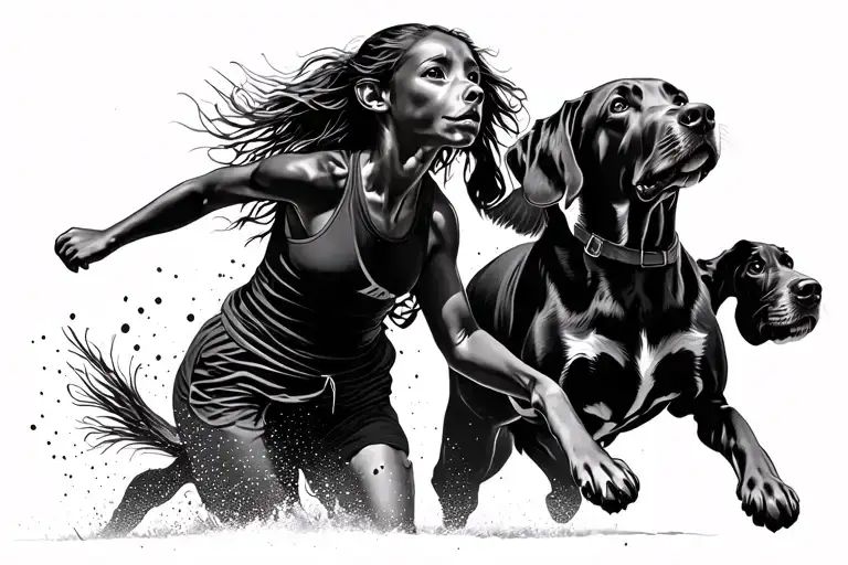 Girl And Vizsla Running Together
