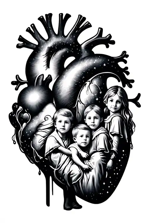 Milky Way Black And White With Aheart Beat Made Of Four Family Members 2 Adults And 2 Small Boys