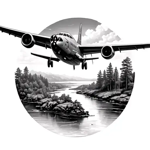 River And Plane Flying Over A River