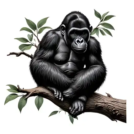 Baby Gorilla Sitting On A Tree