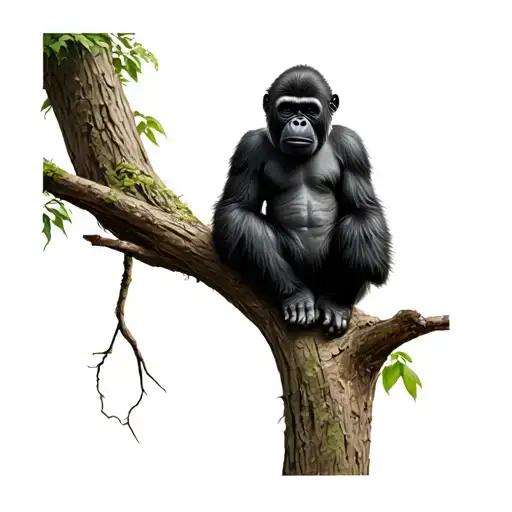 Realistic Baby Gorilla Sitting On A Tree