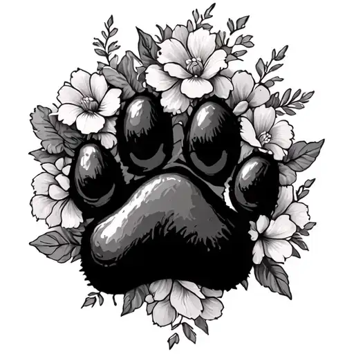 Paw Print Surrounded With Flowers