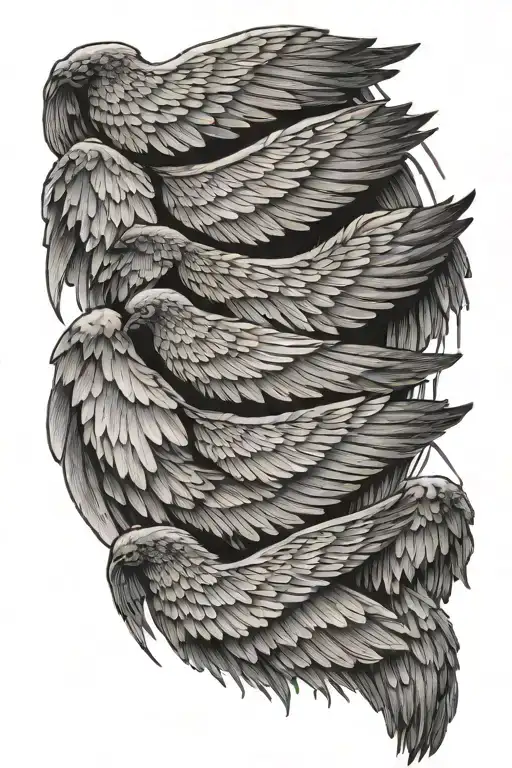 Three Sets Of Wings In A Line On My Back