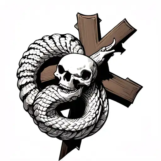 A Skeletal Serpent Wrapped Around A Cross