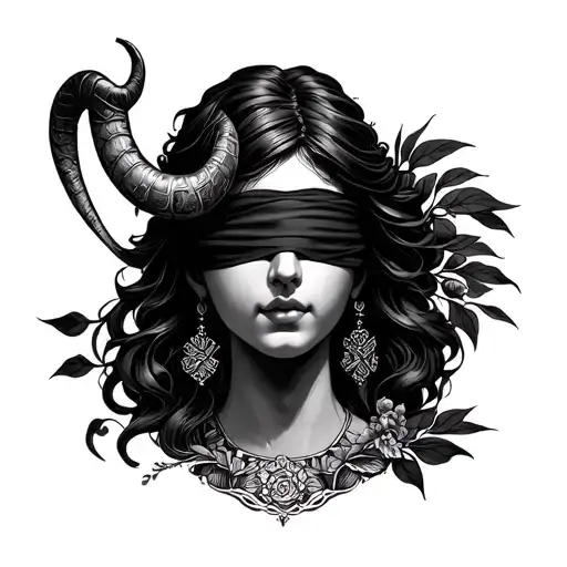 Goddess Fortune With Blindfolded Eyes And A Horn Of Abundance