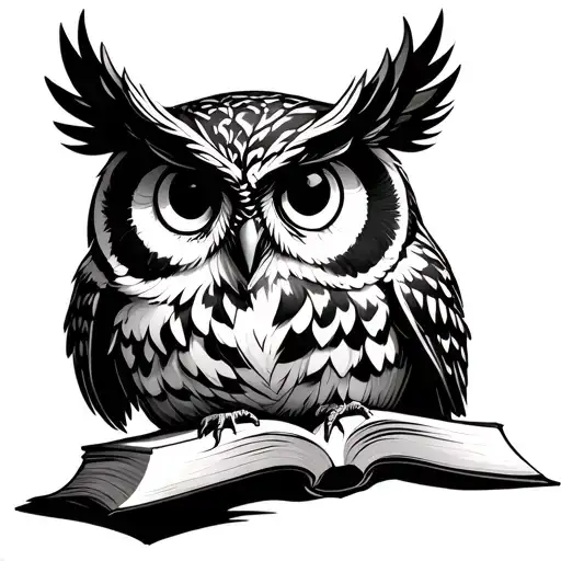 Reading Owl Perched On Top Book Open