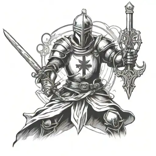 Templar Knight With Cross And Sword