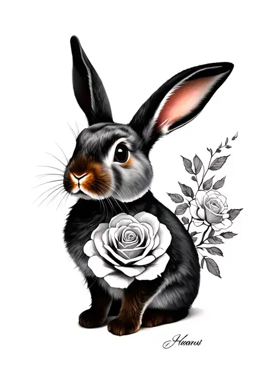 Neo Traditional Lop Bunny With Roses