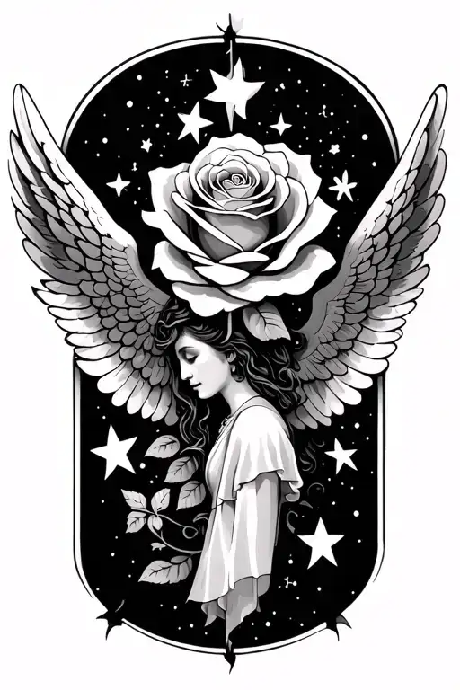 Rose And Angel Wing And Stars