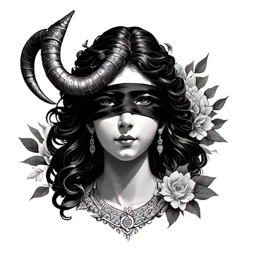 Goddess Fortune With Blindfolded Eyes And A Horn Of Abundance