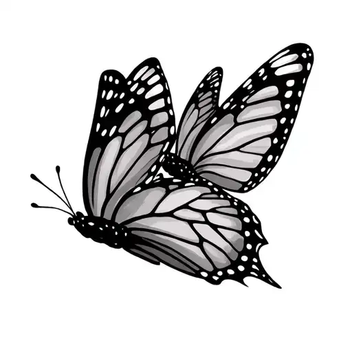 2 Small Fine Line Butterflies Flying Together