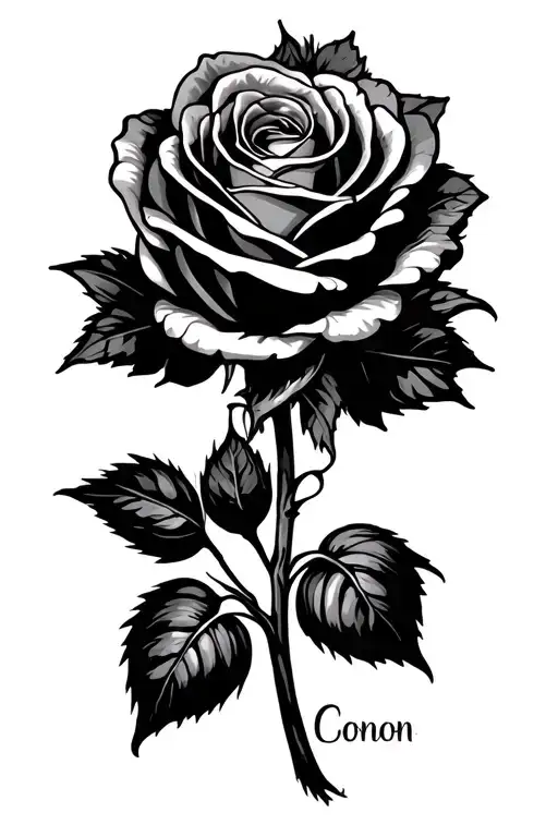 Black Ink Rose An Honey Suckle With Name On Stem Wrapped