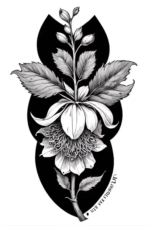 Black Ink Honey Suckle With Name On Stem