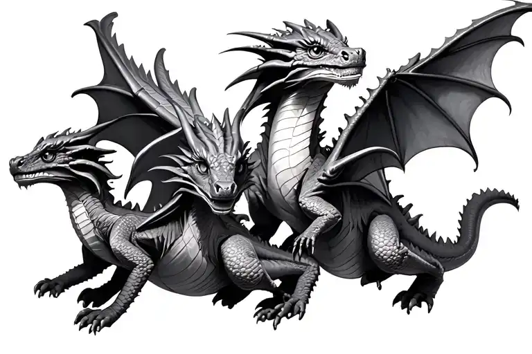 Three Baby Dragons Flying Together Soft Shading