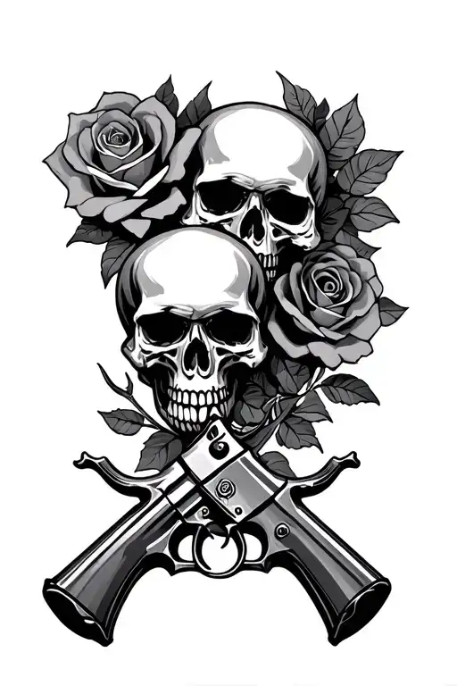 Skulls Guns Rose Intertwined