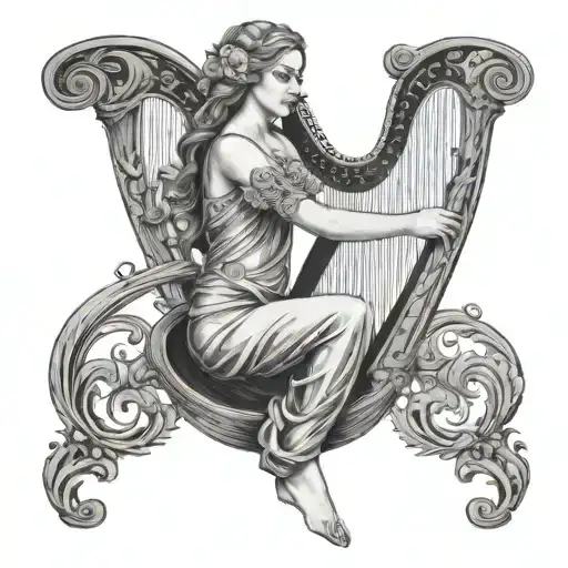 Harp Carved Woman Posing