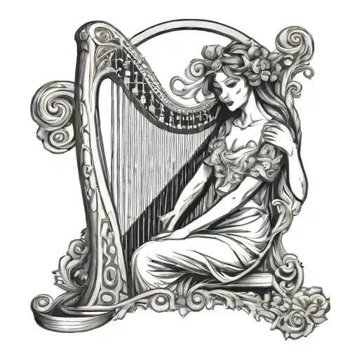 Harp Carved Woman Posing Together Looking Unhappy