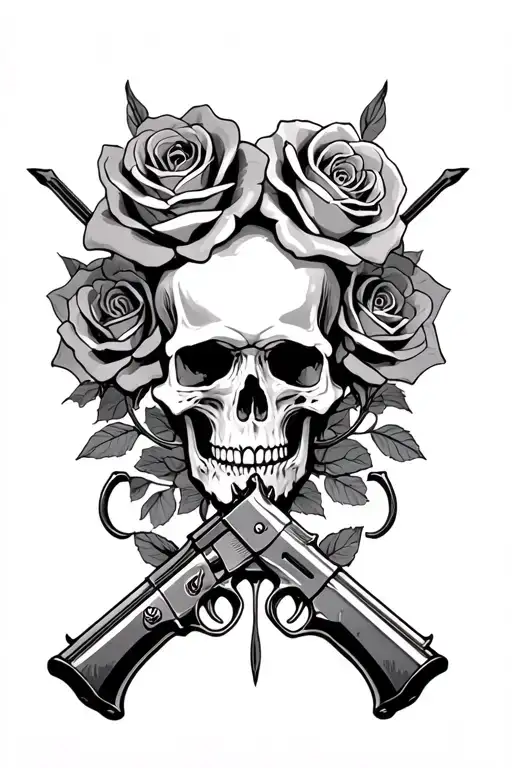 Skulls Guns Rose Intertwined