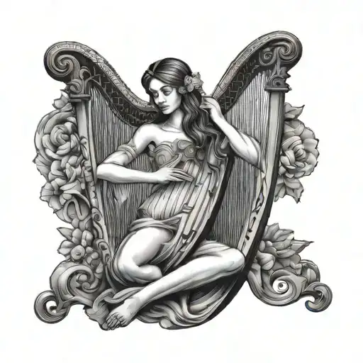 Harp Carved Woman Posing Together Looking Unhappy
