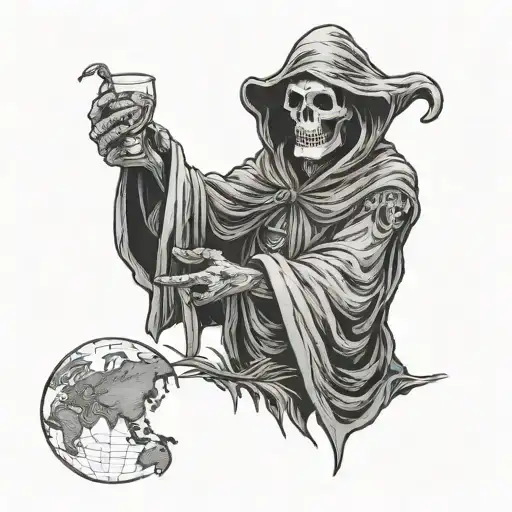 Gin Reaper Holding World Map Inside