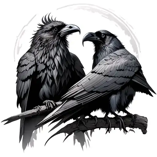 Odin And Ravens Huginn And Muninn