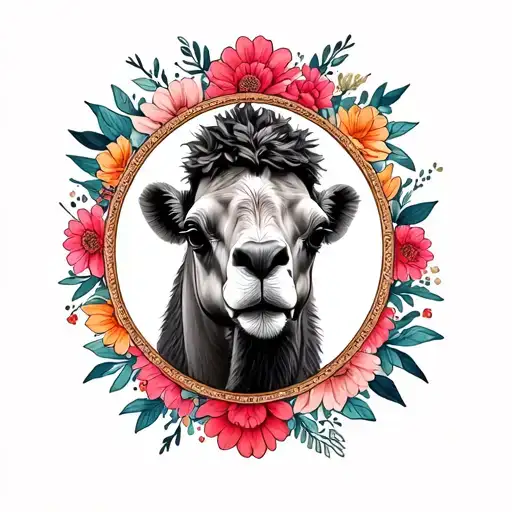 Camel In A Frame Flowers Dots Portrait