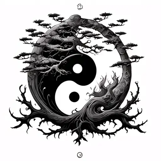 Yin Yang With Tree With 4 Elements
