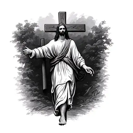 Jesus Walking With Cross On His Back