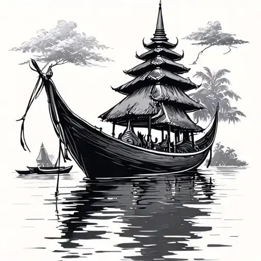 Thailand Long Boat Simple Sketch Style