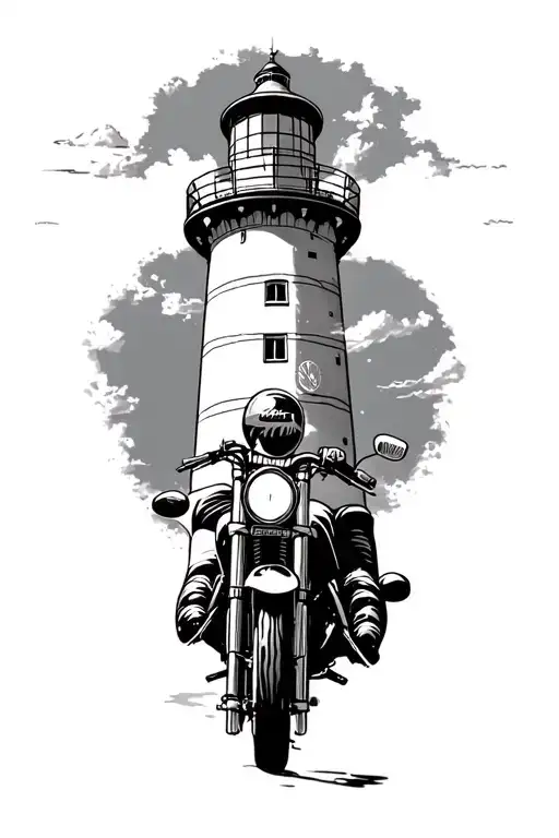 Lighthouse In Rauer See With Motorcycle And Name Hilda