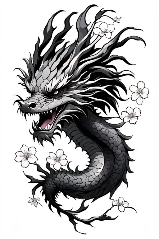 Japenese Dragon With Cherry Blossoms
