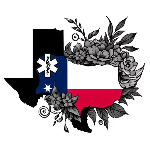 Texas Flag And Emt Symbol With Tribal And Floral Design