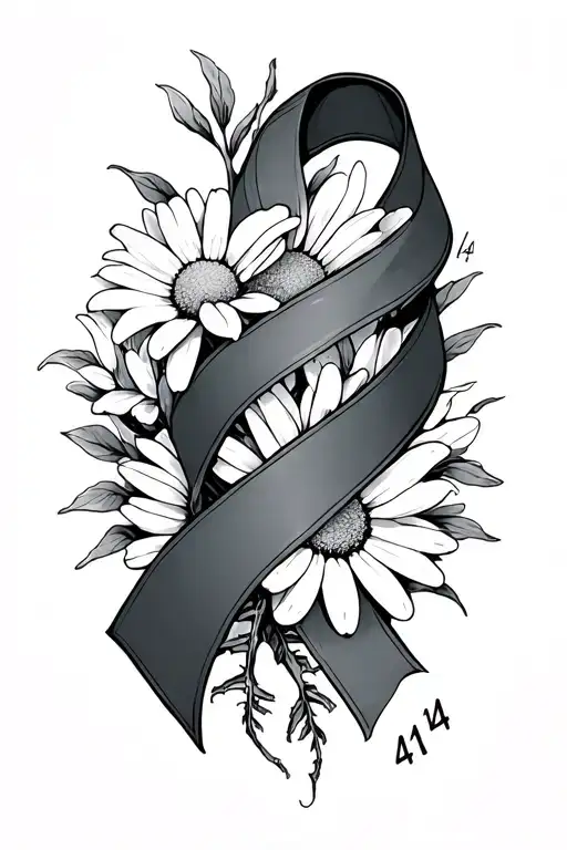 Ribbon With A Spine Coming Out Of It And The Number 41 And Daisy's