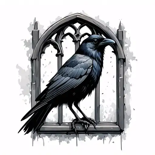 Gothic Church Window Graveyard With Crow