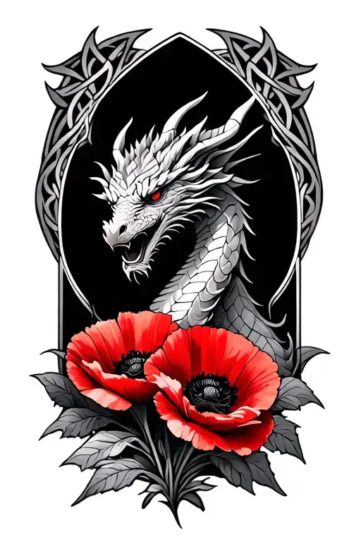 Celtic Dragon With Red Poppies Under