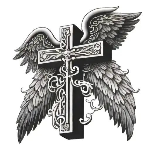 A Cross With Angel Wings And Hands Holding
