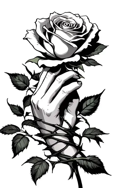 A Rose Gripped By A Hand With The Thorns Wrapped Around The Rist And Forearm
