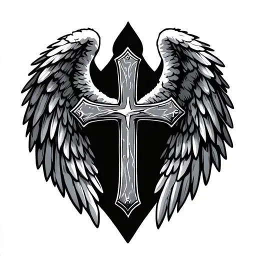 Cross Straight Up And Down With Angel Wings