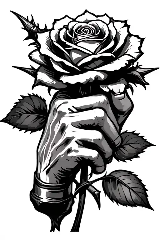 A Rose Gripped By A Hand Like A Hammer With The Thorns Wrapped Around The Rist And Forearm