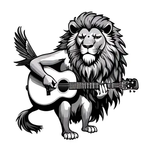 Robin Bird And Lion Playing A Guitar