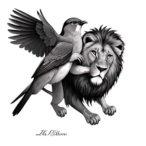 Robin Bird And Lion Playing