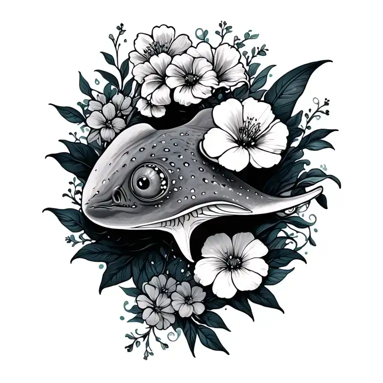 Sting Ray And Flowers Feminine Sea Theme