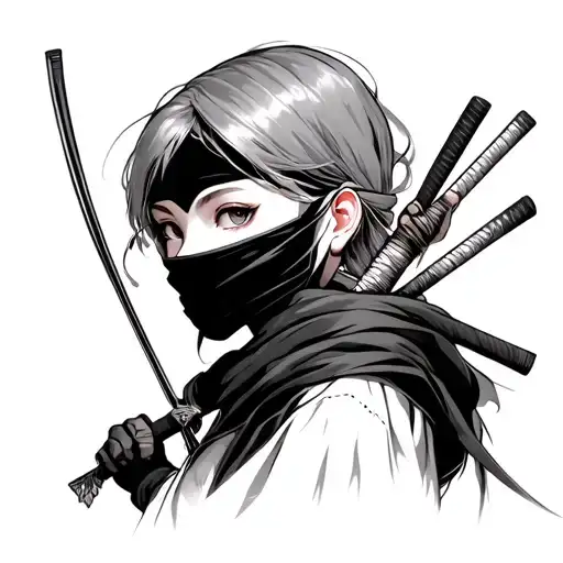 Girl Ninja Holding Sais Head Profile