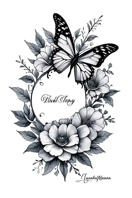 Floral Design With A Butterfly And Signature
