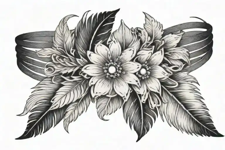 Bracelet With Flower And Very Delicate Cords That Contain Feathers