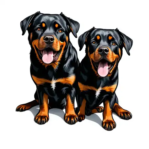 Fisch Rottweiler Sitting Side By Side
