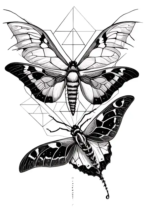Whole Arm Sleave Death Moth And Luna Moth With Geometric Background And Blacked Out Forearm