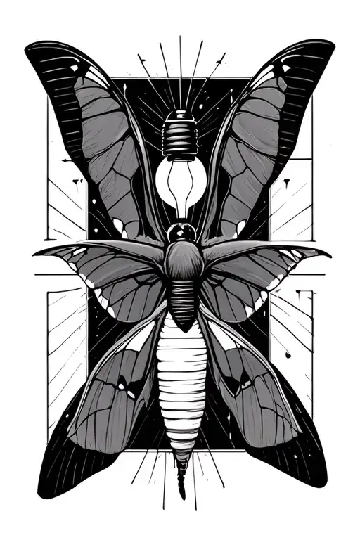 Death Moth And Luna Moth With Geometric Background And Light Bulb And Blacked Out Forearm