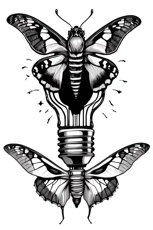 Death Moth And Luna Moth Near A Lightbulb With A Black Background