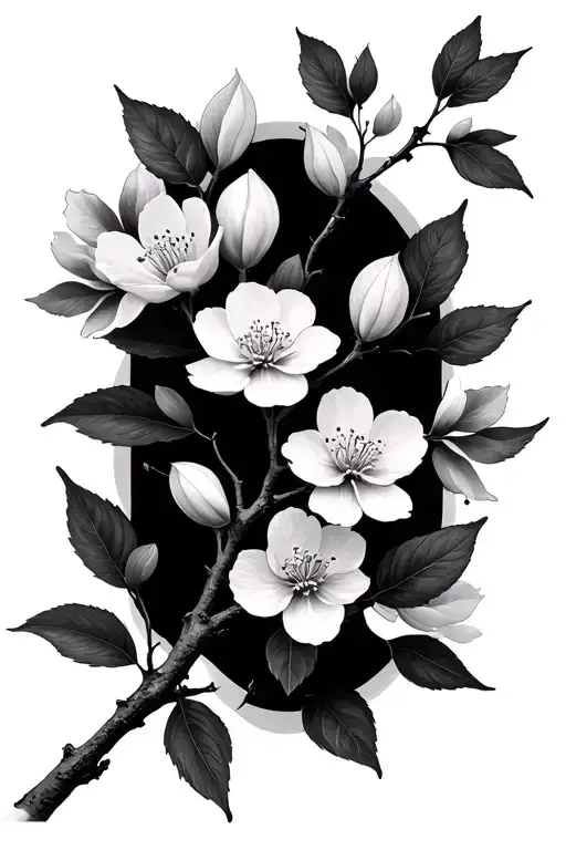 Branch And Cheery Blossom On Same